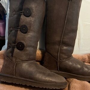 UGG Dark Brown Leather Winter Boots